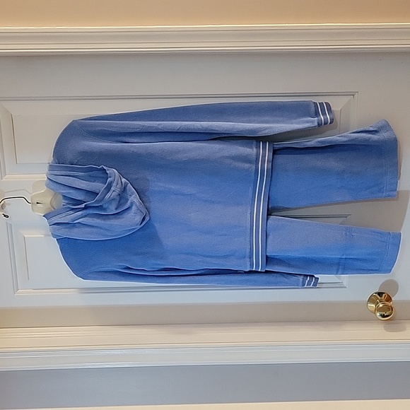 Express Blue Terry Zip-Up Hoodie and Cropped Pants Set Medium - Picture 3 of 7